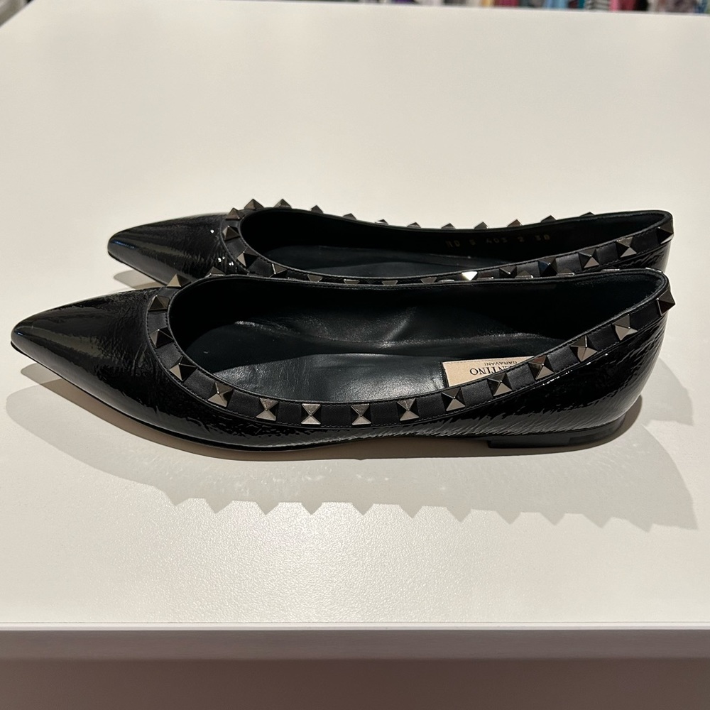 Valentino Rockstud Patent Black Flats